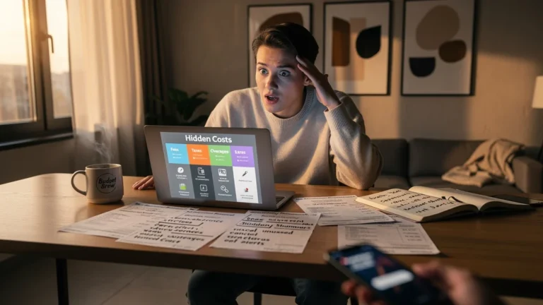 Personne découvrant les coûts cachés de ses abonnements dans un intérieur moderne et lumineux