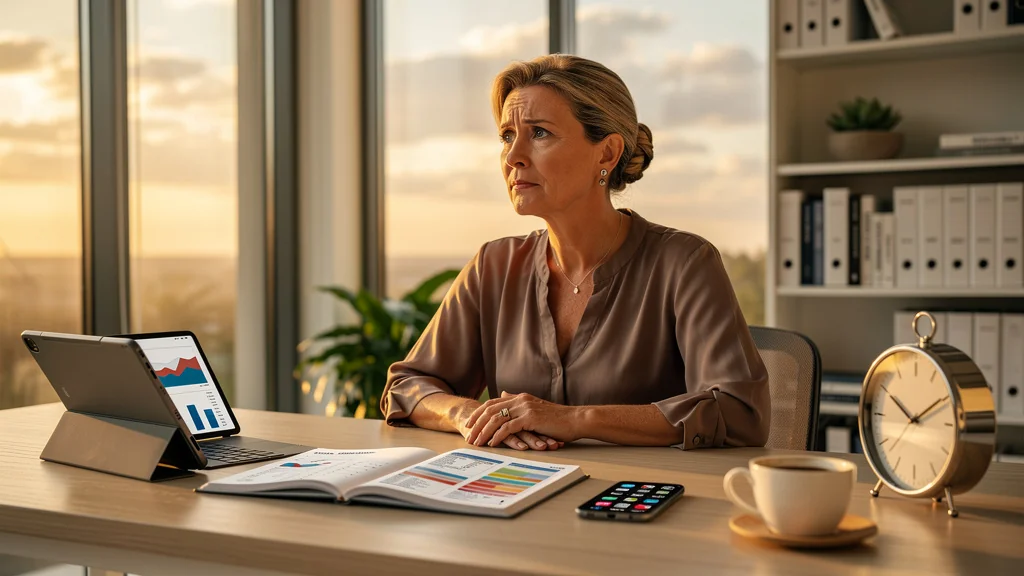 Professionnelle concentrée en bureau moderne illustrant la gestion du temps face aux interruptions