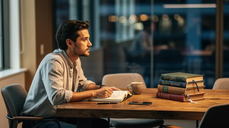 Portrait d’un entrepreneur réfléchissant à son avis sur un club de lecture d’entrepreneurs après 6 réunions