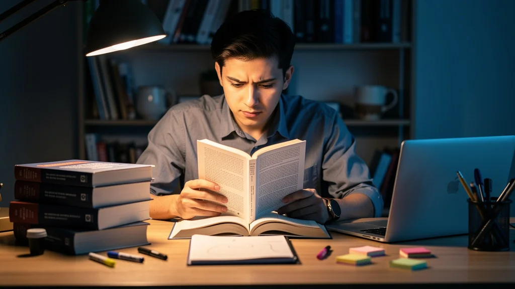 Lecteur relisant Lean Startup plusieurs fois, livre ouvert et notes en marge absentes sur un bureau