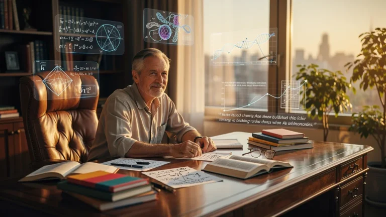 Homme réfléchissant à la prise de décision multidisciplinaire inspirée par Poor Charlie's Almanack dans un bureau moderne