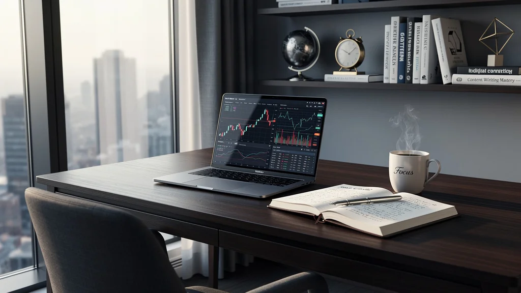 Bureau moderne lumineux illustrant un espace de travail business et finance pour une rédactrice spécialisée admtc