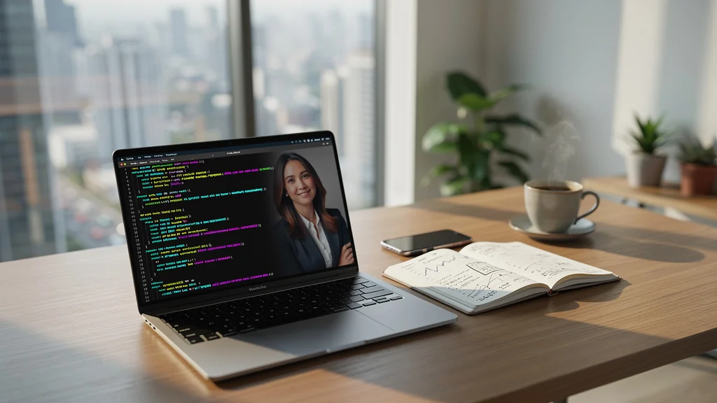 Espace de travail moderne avec interface de commandes informatiques pour contenu business finance