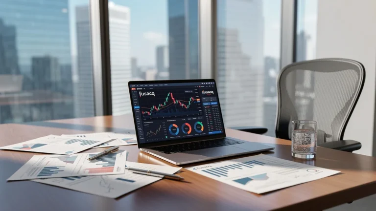 Bureau moderne et épuré illustrant le monde des affaires et finance Fusacq avec détails hyper-réalistes