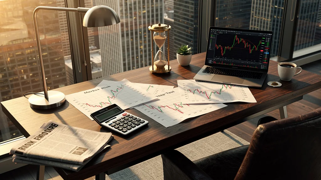 Bureau moderne illustrant le risque financier inspiré de The Big Short, ambiance réaliste et lumière cinématographique